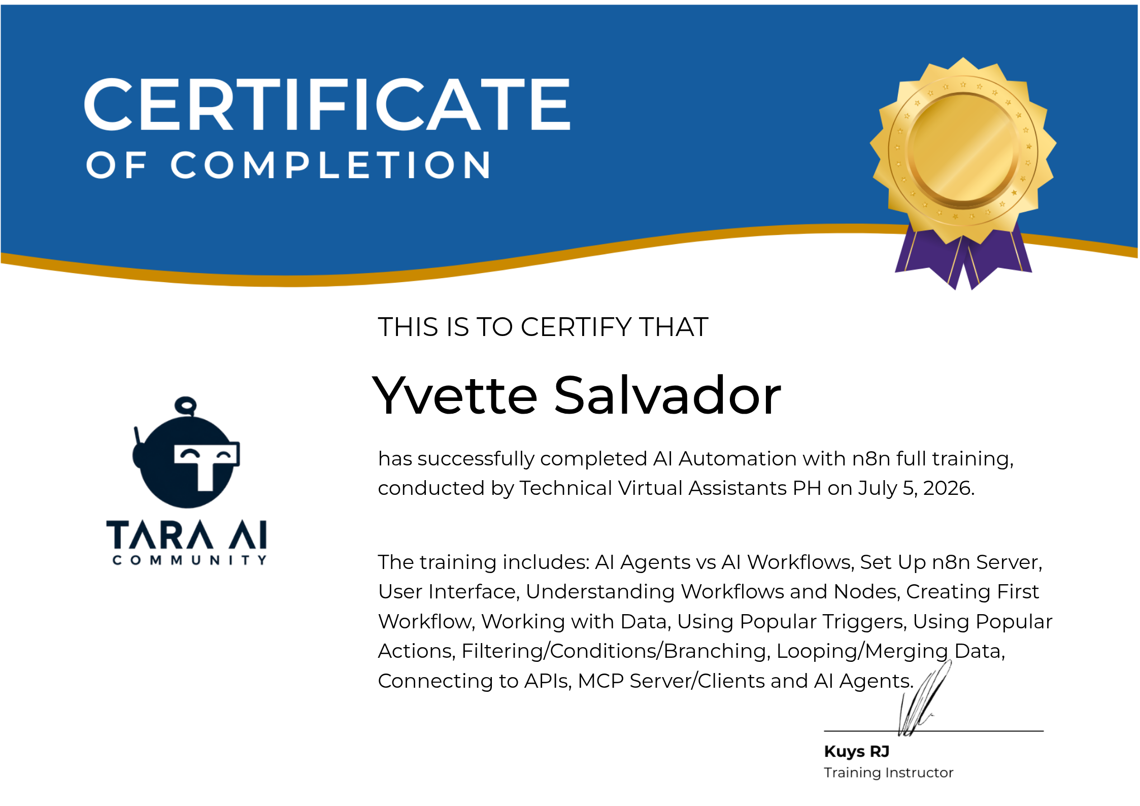 AI Automation with n8n certification — TARA AI Community